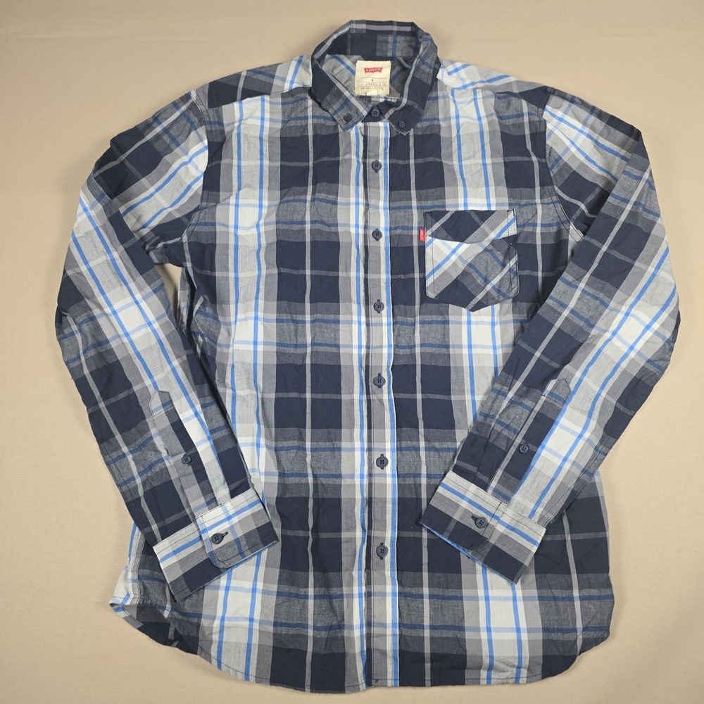 Levi's Osaka Collection Mens Medium Blue Plaid Button Down Shirt 3LGLW1444